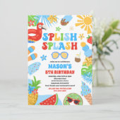 プールパーティートロピカルサマープールバースデーパーティー 招待状 (スタンド正面)