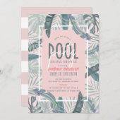 プールパーティートロピカル葉スピンクブライダルシャワー 招待状 (正面/裏面)