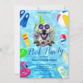 プールパーティードッグ誕生日 招待状 (正面)