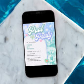 プールパーティーニーエイジパステル絞り染め誕生日 招待状