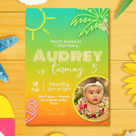 プールパーティーネオン – トロピカルアロハ写真 招待状