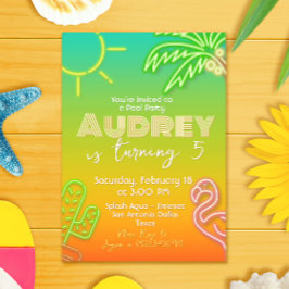 プールパーティーネオン – トロピカルアロハ 招待状
