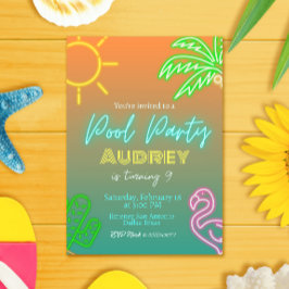プールパーティーネオン 招待状