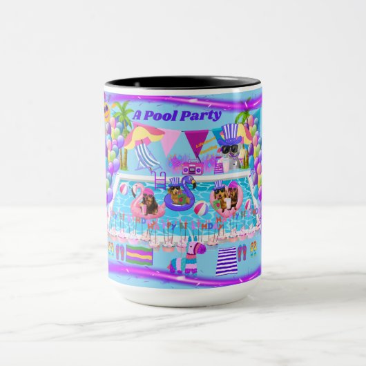 プールパーティーハッピーバースデーコーヒーマグ マグカップ (中央)