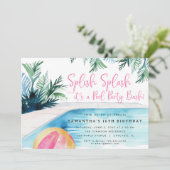 プールパーティーバッシュサマーガールズピンクの誕生日パーティー 招待状 (スタンド正面)