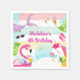 プールパーティーバッシュユニコーンマーメイドフラミンゴ誕生日 スタンダードカクテルナプキン