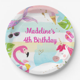プールパーティーバッシュユニコーンマーメイドフラミンゴ誕生日 ペーパープレート