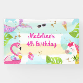 プールパーティーバッシュユニコーンマーメイドフラミンゴ誕生日 横断幕