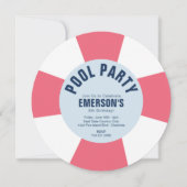 プールパーティーバースデーパーティーピンク招待状 招待状 (正面)
