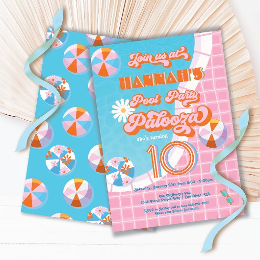 プールパーティーパロオザヒッピー誕生日 招待状