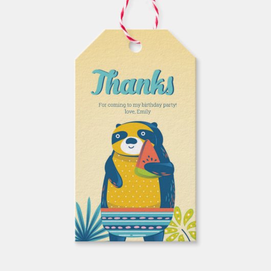 プールパーティーパンダ誕生日サンキューラベル ギフトタグ (正面)