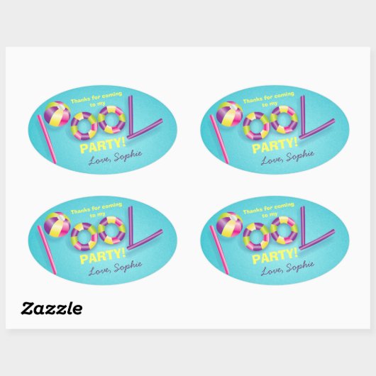プールパーティーパーソナライズされた誕生日お気に入りステッカー 楕円形シール (シート)