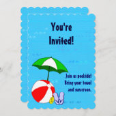 プールパーティービーチボーカスタムル招待状 招待状 (正面/裏面)