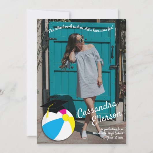 プールパーティービーチ球卒業パーティー 招待状 (正面)