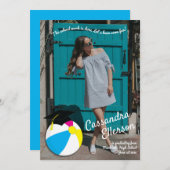 プールパーティービーチ球卒業パーティー 招待状 (正面/裏面)