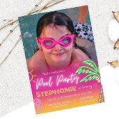 プールパーティーピンクとフォトミニマリスト 招待状