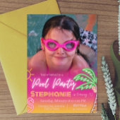 プールパーティーピンクとフォトミニマリスト 招待状