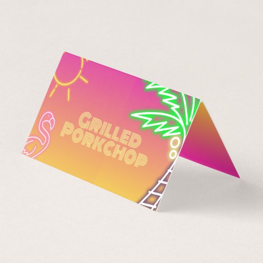 プールパーティーピンクイエローフードラベルテントカード (正面)