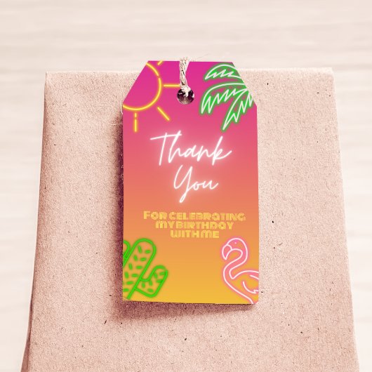 プールパーティーピンクネオンメッセージカード ギフトタグ