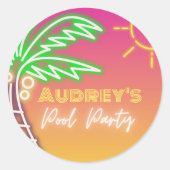 プールパーティーピンクネオン ラウンドシール (正面)