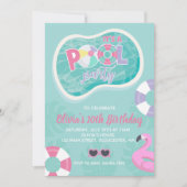 プールパーティーピンクプールフロートサマー誕生日 招待状 (正面)