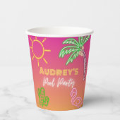 プールパーティーピンクレオン紙カップ 紙コップ (正面)
