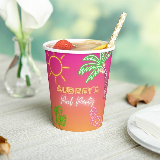 プールパーティーピンクレオン紙カップ 紙コップ