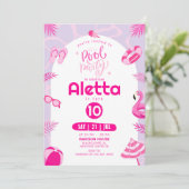 プールパーティーピンク編集可能誕生日招待状 招待状 (スタンド正面)