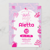 プールパーティーピンク編集可能誕生日招待状 招待状 (正面/裏面)