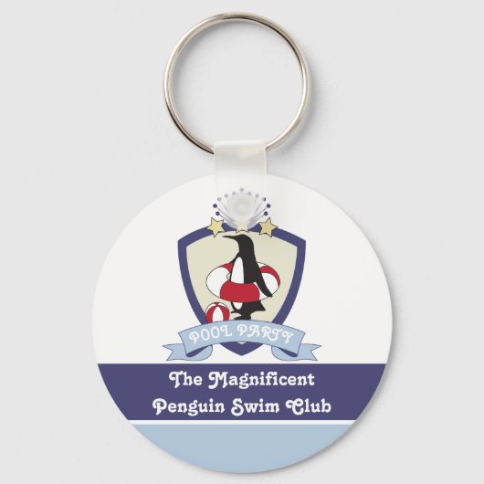 プールパーティーフェイススイミングクラブクレストペンギンキッズ キーホルダー (正面)