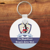 プールパーティーフェイススイミングクラブクレストペンギンキッズ キーホルダー (正面)