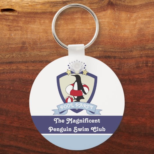 プールパーティーフェイススイミングクラブクレストペンギンキッズ キーホルダー (正面)