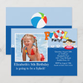 プールパーティーフォトガールズ誕生日招待状 招待状 (正面/裏面)