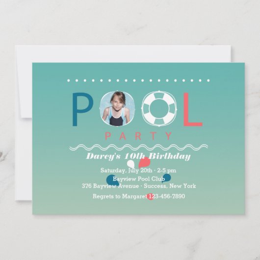 プールパーティーフォト招待状 招待状 (正面)