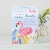 プールパーティーフラミンゴ誕生日パーティー 招待状 (スタンド正面)