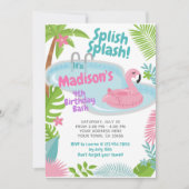 プールパーティーフラミンゴ誕生日招待状 招待状 (正面)