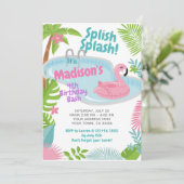 プールパーティーフラミンゴ誕生日招待状 招待状 (スタンド正面)