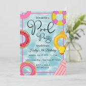 プールパーティーフローティスバースデーパーティーの招待 招待状 (スタンド正面)