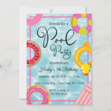 プールパーティーフローティスバースデーパーティーの招待