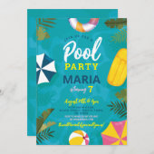 プールパーティーフロートサマー誕生日楽しい招待 招待状 (正面/裏面)