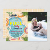 プールパーティーフロート 夏の誕生日写真招待 招待状 (正面/裏面)