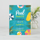 プールパーティーフロート 夏の誕生日 楽しい招待状 招待状 (スタンド正面)