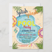 プールパーティーフロート 夏の誕生日 楽しい招待状 招待状 (正面)