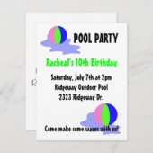 プールパーティーブライトビーチボール 招待状 (正面/裏面)