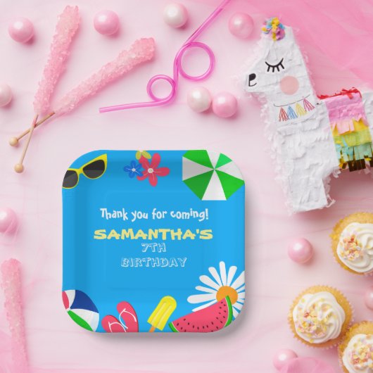 プールパーティーブライトブルーカラーサマー誕生日おもしろい ペーパープレート (パーティー)