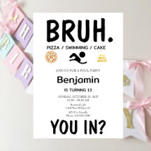プールパーティーブラ誕生日招待状
