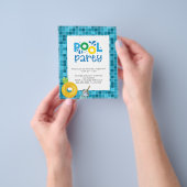 プールパーティーブルー水の予算招待状 チラシ (手)