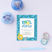 プールパーティーブルー水の予算招待状 チラシ (シングル)