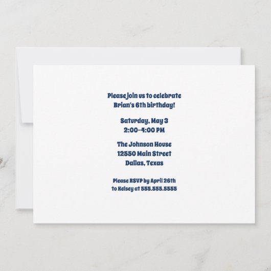 プールパーティーボーイスイミングカスタム子供の誕生日 招待状 (裏面)