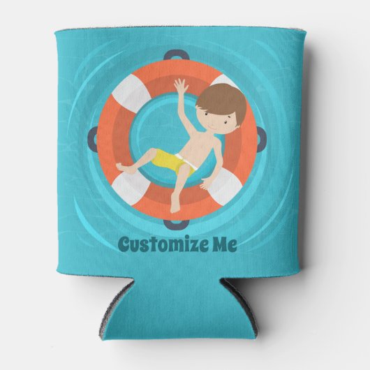 プールパーティーボーイスイミング子供の誕生日カスタム 缶クーラー (正面)